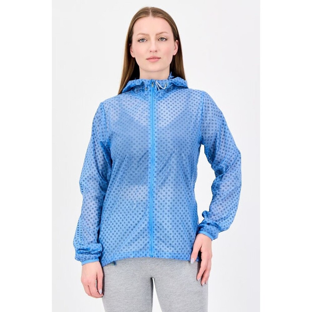 Nike Running Women's Sz S Blue Transparent Full Zip Windbreaker Hooded Jacket